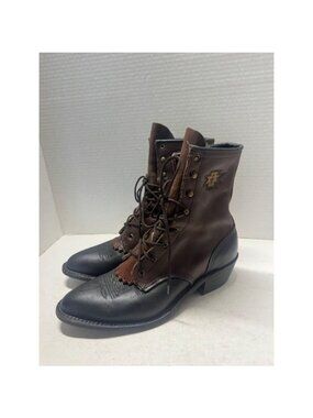 Vintage Abilene USA Made Brown Black Leather Lace Up Packer Boots Kiltie 8 M